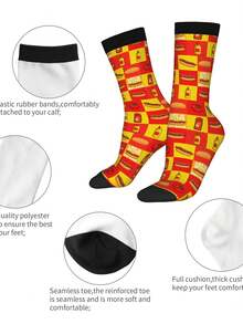 1 Pair Retro Life Is Better With Hot Dogs (1) For Men & Women 3D Digital Printed Athletic Socks, All-Season Comfort For Fitness, Hiking, Travel & Casual Attire Matching Couple Gift For Birthdays, Weddings, Mothers Day - 黑色 - 查看 6