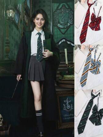 Casual Striped School Uniform Style Detachable Tie Set, Tie, Clothing Matching, Daily Outfit Set, Green Tie, Red Tie, No-Tie