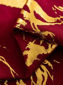 1pc Super Soft Velvet Blackout Curtain, Burgundy Color, Creates Festive Atmosphere For Living Room, Bedroom, Party Decoration, Golden Marble Pattern