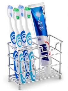 Toothbrush Holder For Bathrooms, 5 Slots Black Stainless Steel Modern Bathroom Organizer With Toothpaste Groove For Modern Home Sanitation Storage And Organizer