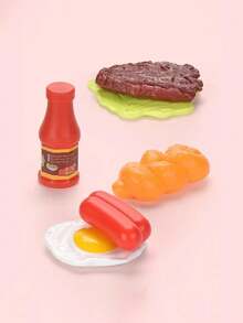 Sartén realista para cocinar filete, juguete de comida, juguete de utensilios de cocina para juego de roles de cocina para niños - Multicolor - Ver 8