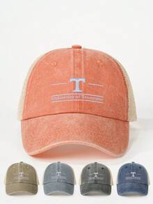 1 pieza Gorra de béisbol de malla lavada con bordado de UNIVERSIDAD, sombrero casual de protección solar para exteriores adecuado para viajes, playa, vacaciones, estilo versátil de moda Y2K unisex