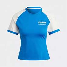 Adidas Tricou elegant și subțire pentru femei, cu guler rotund, mânecă scurtă, crop, IB5806