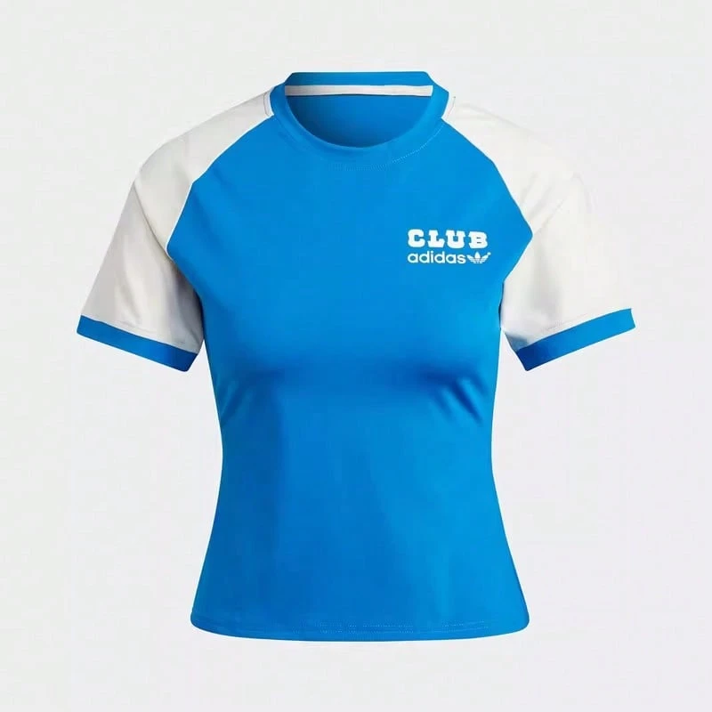 Adidas Tricou elegant și subțire pentru femei, cu guler rotund, mânecă scurtă, crop, IB5806