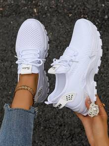 Women's Casual Sports Shoes, Mesh Fabric Soft Sole, Comfortable Non-Slip Durable Fashionable Versatile Sneakers - White - View 1