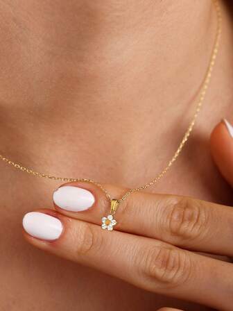 S925纯银镀18K金四叶草吊坠项链，女士款，精致叶子花朵吊坠项链，简约幸运符首饰礼品