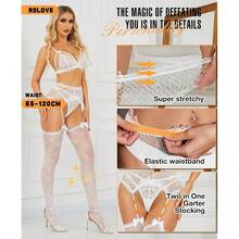 Fishnet Thigh High Stockings - Heart Thigh High Socks High Waist Garter Belt Suspender Pantyhose For Sexy Lingerie-8677 - 白色的 - 查看 5