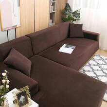 Set Of 2 Thick Plush Sofa Covers Stretch Sofa Covers Sofa Set Slipcover Furniture Protector For L-Shaped Corner Sofa (3+3 Seater) - Cà phê nâu - Xem 4