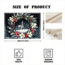 1 buc/4 buc/6 buc/100 buc Covorașe Placemat cu model de scenă bisericească cu fructe de pădure de ilex și poinsettia, Covorașe Placemat dreptunghiulare din poliester, lavabile la mașină, Protecții de masă, Covorașe Placemat termoizolante, Decorațiuni de masă pentru restaurant, Articole pentru petreceri, Decorațiuni de Crăciun, Pot fi oferite cadou