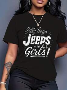 Women's T-Shirt Silly Boys Jeeps Are For Girls! Print Round Neck Casual Everyday Wear 220g - màu đen - Xem 1