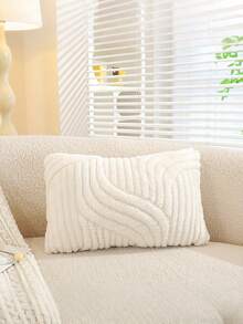 Set Of 2 Faux Fur Cream White Throw Pillow Covers 18x18,Soft Checkborad Pattern Decorative Boho Pillow Cover Case Cushion Cover For Sofa Couch Bed Livingroom Farmhouse,Modern Accent - White - View 3