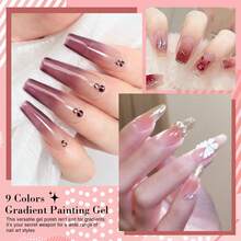 LIMEGIRL Gradient Painting Gel Set, 9 Colors Ombre Gel Nail Polish For Ombre Nails ,Wash-Free Painting Gel Set French Manicure DIY Nail Art,Off Gel Polish Kit For Salon And Nail Art DIY At Home - 彩色 - 查看 7