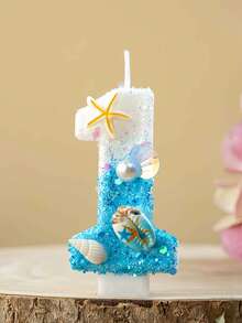 1件生日蠟燭 海星與貝殼設計 0-9數字款 亮粉藍色與白色蠟燭 適合海灘主題派對 海灘派對裝飾 - 彩色 - 查看 22