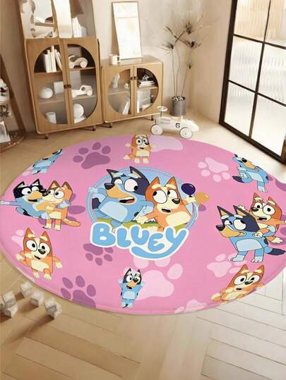 Bluey Bluey Round Rug - Bluey And Bingo Pattern Printed Doormat, Crystal Velvet, Bathroom Mat, Kitchen Mat, With Silicone Backing, 1pc Bluey Family And Friends Welcome Mat, Non-Slip Bathroom Mat, Handwash, Rectangular, Suitable For Kitchen/Bathroom/Entryway/Living Room/Bar/Cafe, Outdoor Decor, Decorations, Holiday Decor, Home Decor, Bathroom Decor, Gift, Pet Gift, Holiday GiftChristmas Decor
