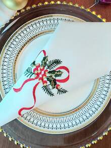 1 pezzo/2 pezzi/4 pezzi Tovaglioli in misto lino di alta qualità con ricamo natalizio, resistenti a macchie e olio, panni decorativi quadrati per cucina, tavolo da pranzo, scrivania, vanità, arredamento domestico, soggiorno, camera da letto, mobili da esterno, campeggio, ville, vacanze, feste, armadi, ristoranti, matrimoni