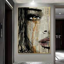 Impresión artística en lienzo de rostro de mujer abstracto moderno, decoración para el hogar de 20x28 pulgadas, pintura colgante, decoración de pared - decoración de pared sin marco para salas de estar y dormitorios