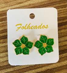 Enameled 5-Petal Flower Earring - 墨綠色 - 查看 1