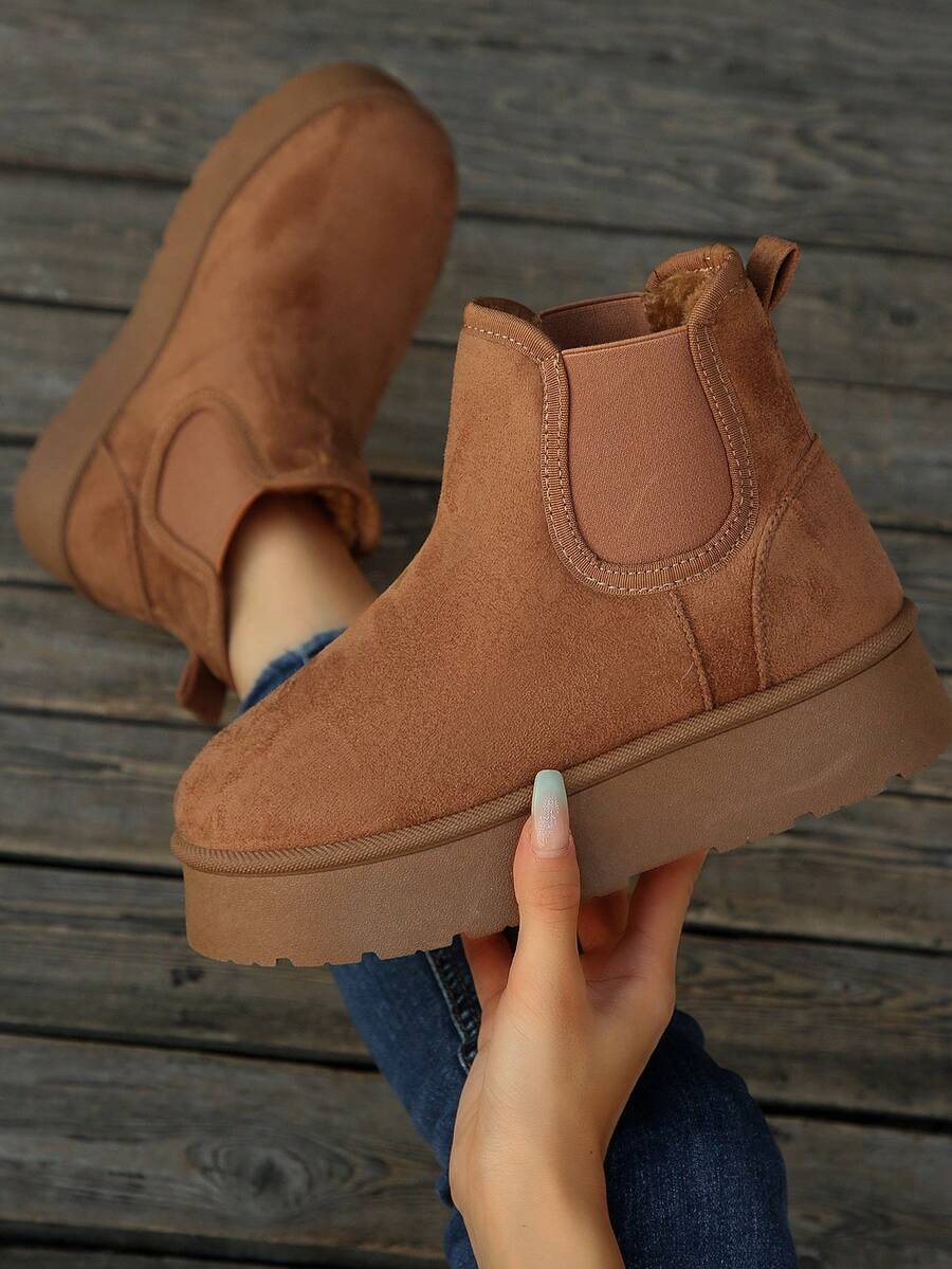 女士雪地靴百搭短筒加厚毛绒内里保暖防滑2025秋冬新款 - 駝色 - 查看 1