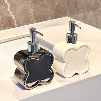 1 Pc Creative Unique Ceramic Press-Type Dispenser Bottle With Minimalist Floral Design, Modern Bathroom Hand Soap And Shower Gel Dispenser For Home Use - Stylish Artistic Skincare Container, Bathroom Accessory, Liquid Soap Dispenser, Fillable Shampoo Bottle, Hand Wash Dispenser, Pump Dispenser Bottle