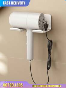 1/2pcs Universal Hair Dryer Holder, Hair Dryer Hanger Wall Mount Hair Dryer Hook With Plug & Wire Organizer Self Adhesive Suitable For Cabinet Bathroom