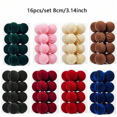 Adornos de terciopelo para el árbol de Navidad, 16 piezas de bolas de Navidad de terciopelo mate con estilo flockado en 3 estilos, decoración irrompible para el árbol de Navidad, boda, fiesta festiva y hogar (8 cm)