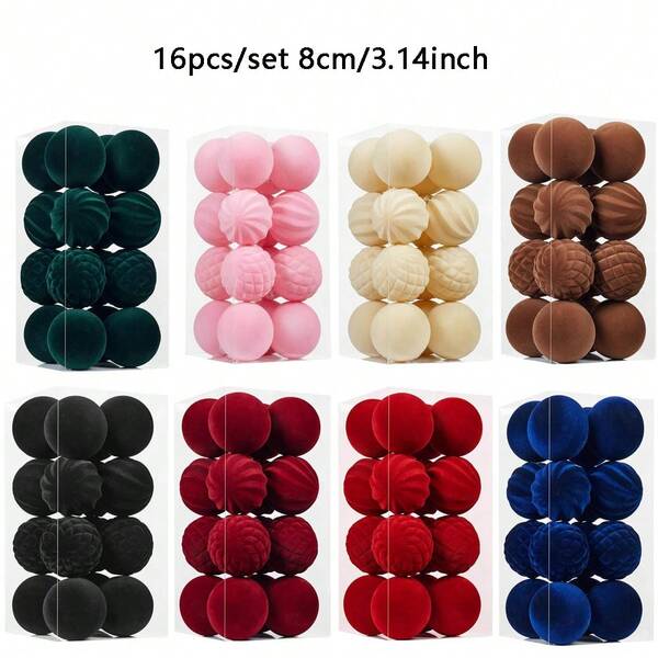 Velvet Ornaments For Christmas Tree, 3 Style Flocked Matte Velvet Christmas Ball Ornaments, Shatterproof Decor For Xmas Tree Wedding Holiday Party Home (3.15" 16pcs)
