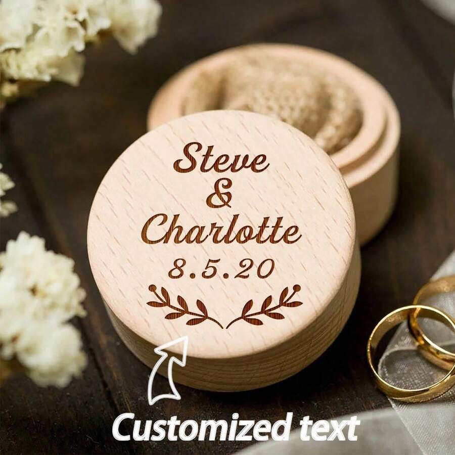 1 pieza Caja personalizada tallada para anillo, Caja redonda para anillo, Caja personalizada para anillo de boda, Caja para anillo de compromiso, Caja soporte para anillo, Regalo de aniversario de boda, Caja para propuesta de anillo, Otoño de moda - Multicolor - Ver 1