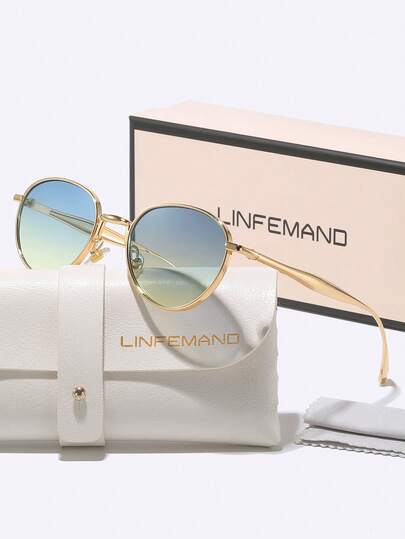  LINFEMAND 经典圆形金属框装饰时尚眼镜，男女通用，适合夏季旅行、休闲、驾驶、派对、节日礼物