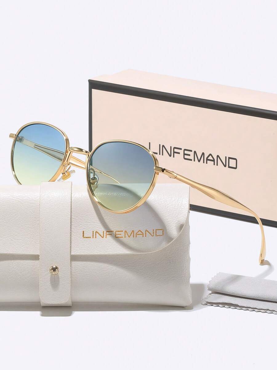 Kính thời trang trang trí gọng kim loại tròn cổ điển LINFEMAND, Unisex, Thích hợp cho du lịch mùa hè, thường ngày, lái xe, tiệc tùng, quà tặng lễ hội - Nhiều màu - Xem 1