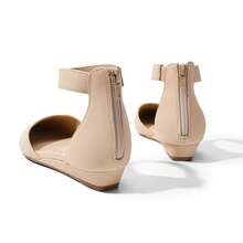 Women Flats Ankle Strap Pointed Toe 1-Inch Low Wedge Heel Flats Fashion Classic Dress Shoes For Wedding Daily Commute - 杏色 - 查看 4