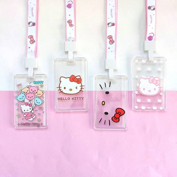 Sanrio 1pc Hello Kitty ID Badge Holder With Lanyard, Durable Plastic Card Case, Officially Licensed, Perfect Gift For Fans, For Work, School, And Travel