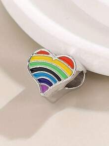 1 Piece - Cute And Colorful Heart-Shaped Puzzle Design With Alloy Bead Beads, Used For Bracelet Necklace DIY Handmade Jewelry Accessory Making Materials - Multicolor - View 2