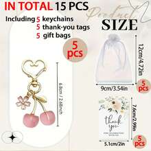 15/3pcs Pink Sakura Keychain Pendant, Cute Multifunctional Fruit Theme Party Favor, Birthday Wedding Bride Gift, Gender Reveal Party, Fruit Keychain, Teacher Appreciation Gift - Multicolor - View 5