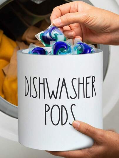 1pc Round Dishwasher Detergent Block Storage Box, Dishwasher Detergent Block Container, Kitchen Decor & Accessories, Wooden Lid Laundry Detergent Pod Storage Box, Kitchen Laundry Detergent Pod Storage Box, Bathroom Accessories, Stationery, Organizer Box, Drawer Organizer, Storage Box, Basket