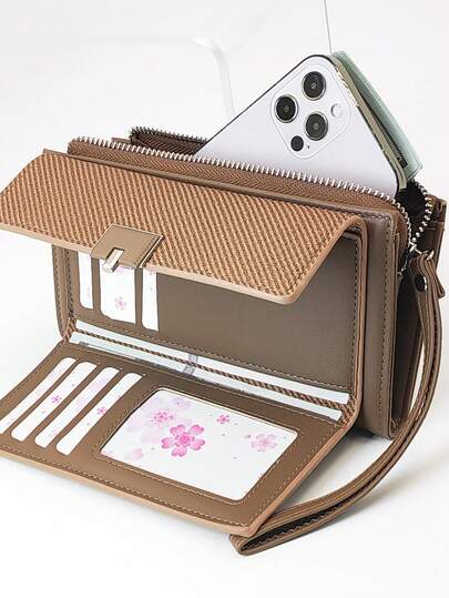 MINGYOU 时尚柔软材质高端刺绣便携休闲女士拉链手机钱包，适合购物、旅行、作为女士零钱包、长款钱包、腕包使用。