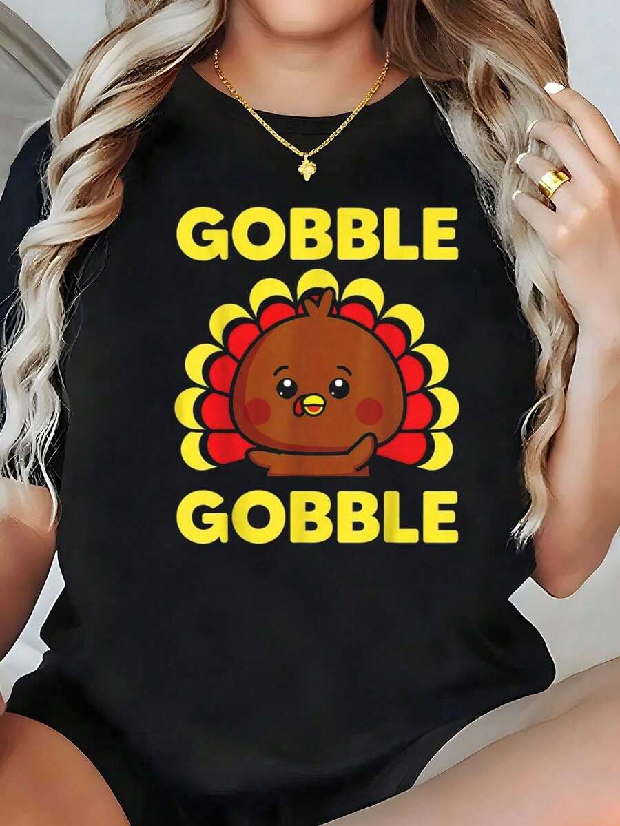 100% Algodón Unisex Camiseta Linda de Cara de Pavo de Acción de Gracias para Mujeres y Niñas - Camiseta Gráfica de Cuello Redondo Arte Unisex para Mujeres y Hombres - Negro 12 - Ver 1