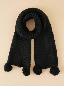 1 件可爱毛球针织加厚保暖围巾，适合秋冬季日常使用 - 黑色 - 查看 4