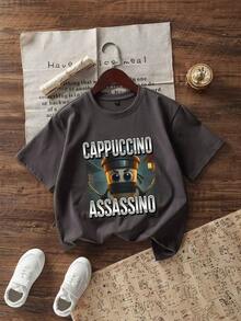 3pcs Tween Boys' "Italian Brainrot" Graphic Print Crew Neck Short Sleeve T-Shirts, Summer Tops