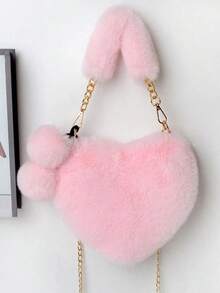 Furry Purse For Girls Heart Shaped Fluffy Handbag For Women Soft Small Shoulder Bag Clutch Purse With Metal Chain Strap, Perfect Best Funny Novelty & Gag Gifts, New Autumn And Winter Women Bag, Best Fall Purse, Perfect Valentine's Day Gift For Her, Best Valentine's Gift Choice Ever Valentines, Heart Purse, Perfectly Match With Valentine Day Dress, Perfectly Matching With Fall Outfits Women, New Arrival Fur Bag For Women - 粉色 - 查看 2
