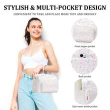 1Piece Portable Lunch Bag Large Reusable Insulated Lunch Box Bento Pouch Dinner Insulation Bag Student Thickened Cute Lunch Fruit Bag Pink Strawberry Stripe Leopard Print Small Floral Bag For School School Accessories School Stuff - 粉紅玫瑰 - 查看 7