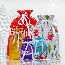 2PCS/Set Christmas Gift Packaging Bags With Drawstring Closure Festive Santa Reindeer Snowflake Tree Designs Multiple Styles Of Gift Packaging Bags Durable Plastic Holiday Treat Bags For Xmas Decorations Candy & Presents - Multicolor - View 3