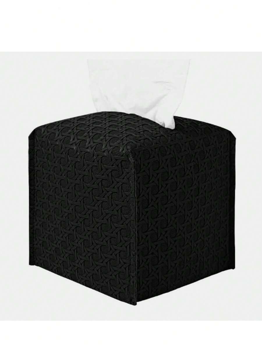 1 Stück beige/schwarze PU Tissue Aufbewahrungsbox, PU Leder einfache Rattan gewebte Tissue Box für Esszimmer, Wohnzimmer, Leder kreative Schubladenbox, Auto Leder Tissue Aufbewahrungstasche