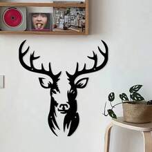 Elegante arte de parede em metal preto com cabeça de veado - Escultura moderna de silhueta de ferro para decoração interna/externa, ideal para sala de estar, jardim, estilo fazenda - Decoração de parede multiuso para Halloween e Natal, decoração de parede interna | Silhueta contemporânea | Ferro durável, decoração para casa
