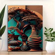 A Modern African Canvas Wall Art, With Wooden Frame, Easy To Hang, Suitable For Family Living Room Decoration, Office Corridor Wall Hanging, Wrapped Canvas Frame, Modern Style, 2D Plane, Room Decoration - 彩色 - 查看 2