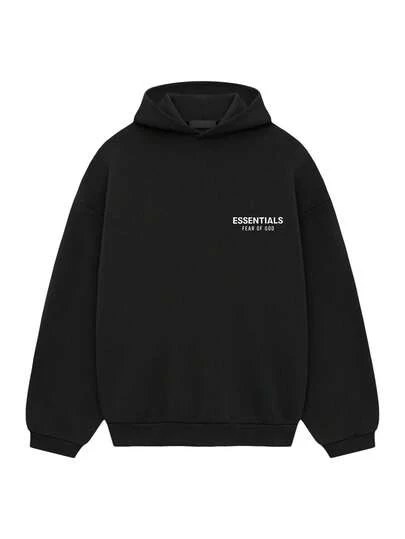 Essentials Men Hoodie Pullover Casual Streetwear Fce Warm Regular Fit Long Sve Ribbed Cuffs Solid Black Logo Daily Autumn Winter XXS-2XL 192HO246250F