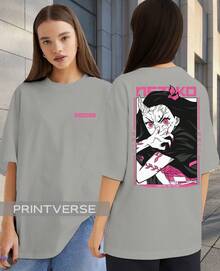 Camiseta  Nezuko Kamado Conquistadora Do Sol Oni Forma Kimetsu Camisa Unissex Plus Size Preta - Cinza - Visão 2