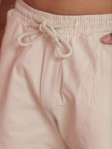 Men's Bermuda Shorts In Twill Denim Fabric With Elastic Waistband - Beige - View 7
