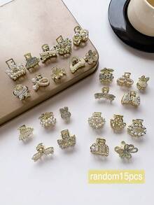 15pcs Women's Metal Faux Pearl & Rhinestone Decorated Hair Claw Clips Hair Jaw Clip Hair Clamps Hair Clutch Hair Catcher Clip Fall Winter Hair Clip Hair Accessories For Women For Vacation Outfits Woman - Multicolor - View 9