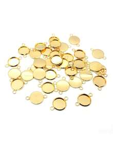 10pcs Stainless Steel Gem Tray Pendant, Double Hole Round Gem Base, Stainless Steel Convex Inlaid Base, Suitable For Jewelry Making, Necklace, Earrings, Bracelet, Anklet, Ideal For Holiday Gifts, Christmas, New Year