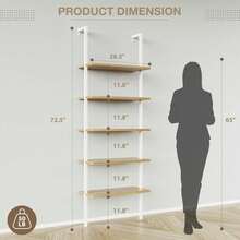 5-Tier Bookshelf, Wall Mount Ladder Shelf With Wood Board And Industrial Metal Frame, For Home Office, Living Room, Bedroom, Entryway And Hallway, (1, White/Oak) - 白色/橡木色 - 查看 3